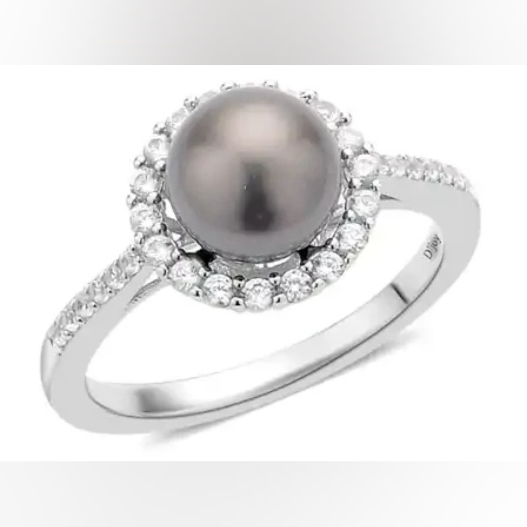Tahitian Cultured Pearl White Zircon Halo Ring In Rhodium Over Sterling Silver 119$